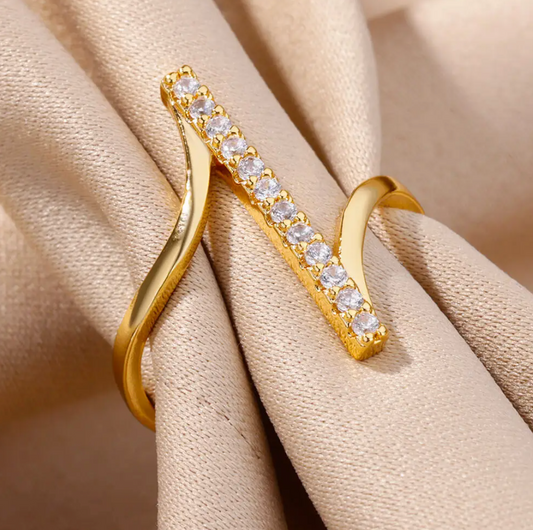 Anillo Línea de Vida chapado en oro de 18 quilates con circonitas