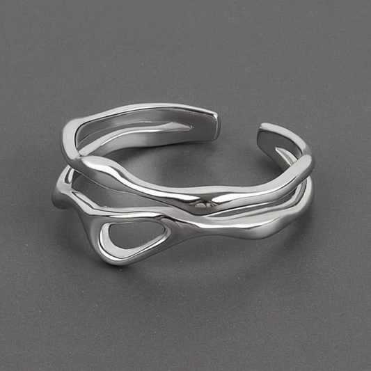 Anillo ajustable de plata 925 en forma de rama de árbol