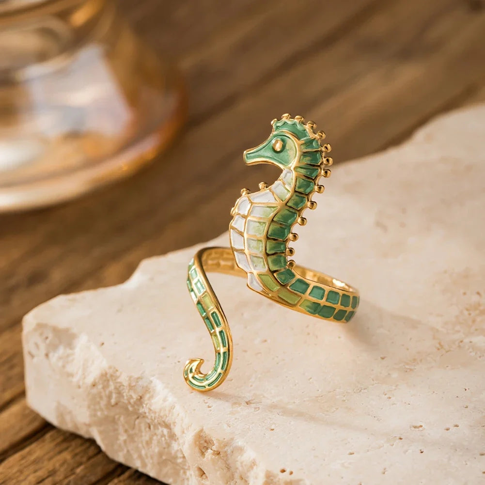 Anillo Ajustable Caballito de Mar Estilo Bohemio