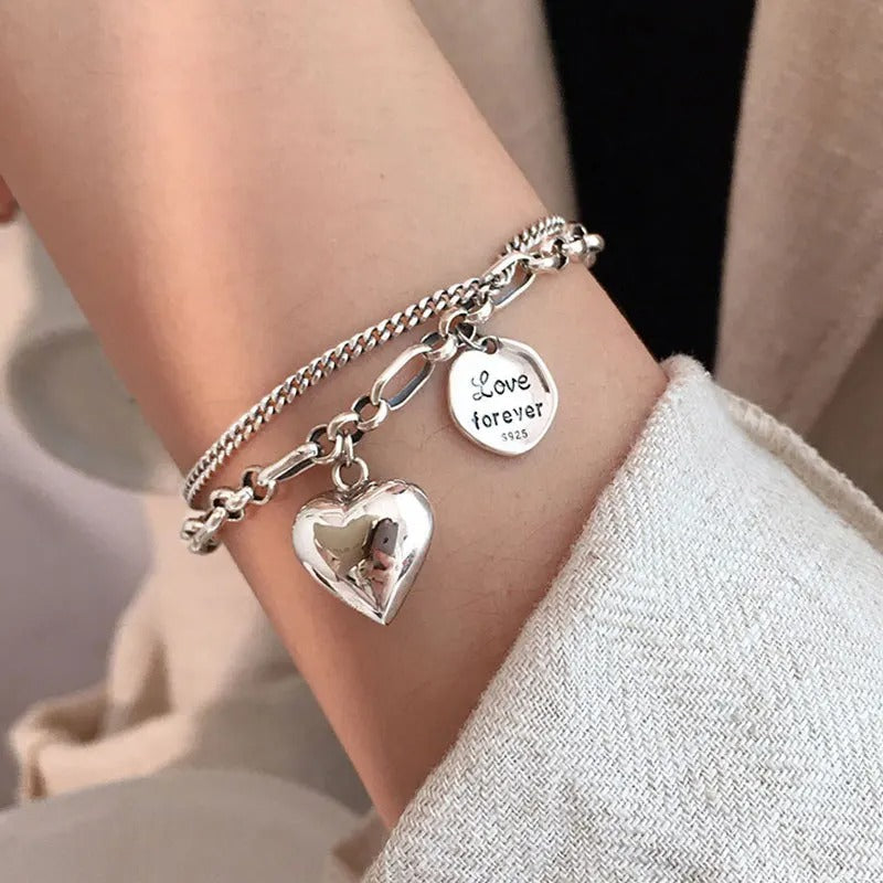 Pulsera de plata 925 con grabado "Love Forever" + 2 charms gratis