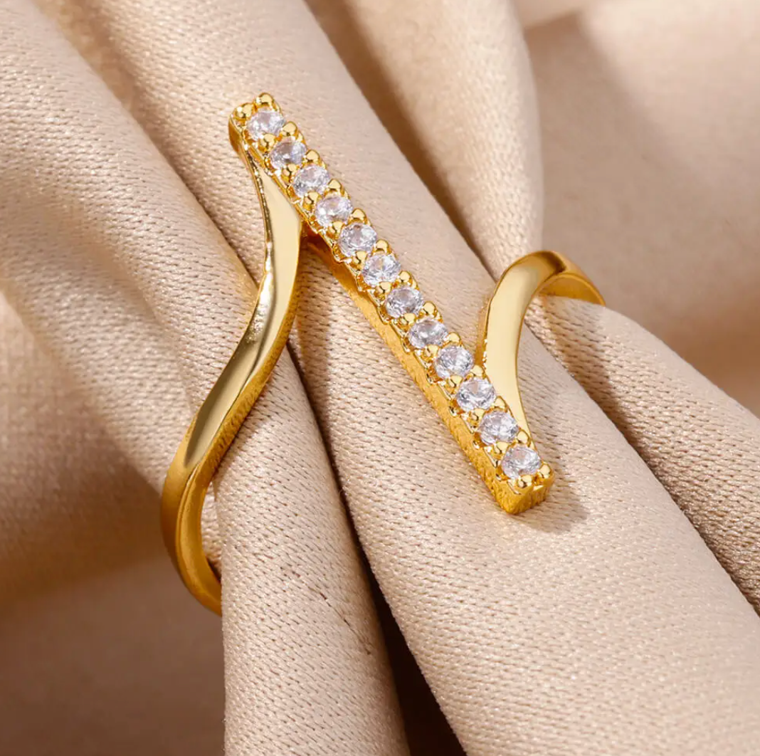 Anillo Línea de Vida chapado en oro de 18 quilates con circonitas