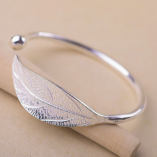 Pulsera ajustable de plata 925 en forma de hoja