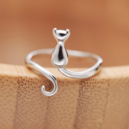 Anillo de plata 925 con forma de gato - Tamaño ajustable