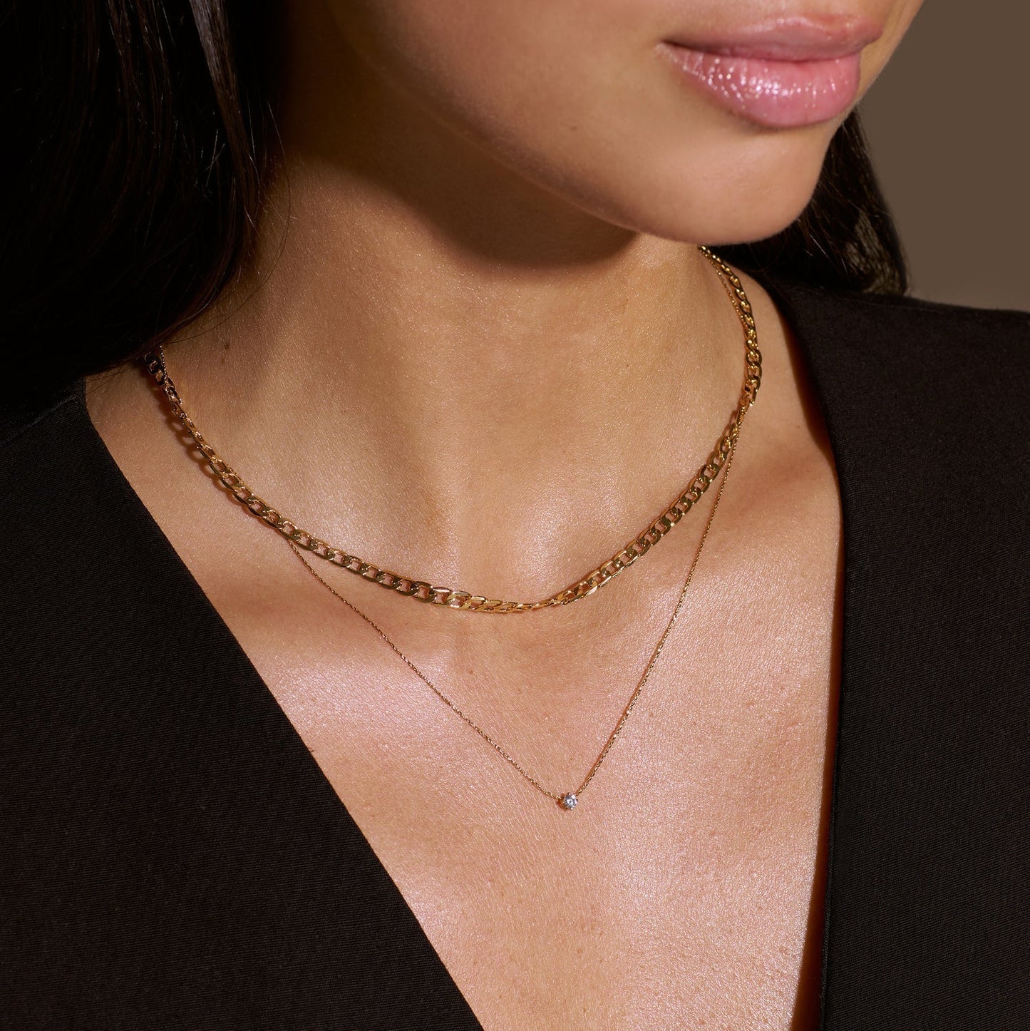 Collar de Cadena Curb de Eslabones Planos | Oro
